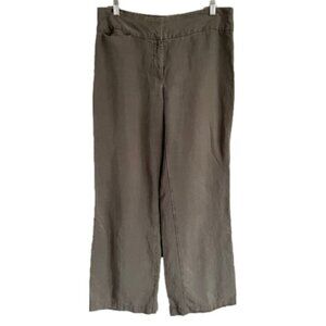 Eileen Fisher Brown Lyocell Linen Blend Straight Leg Trouser w/ Yoke - 10